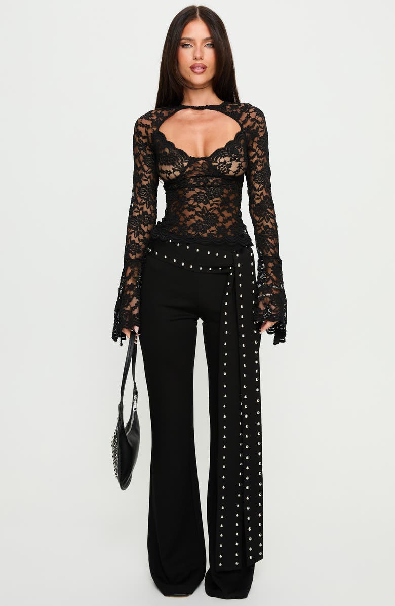 Princess Polly Karmel Cutout Lace Long Sleeve Top, Alternate, color, Black