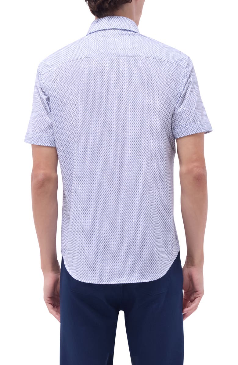 Bugatchi Miles OoohCotton<sup>®</sup> Bird Print Short Sleeve Button-Up Shirt, Alternate, color, Peacock