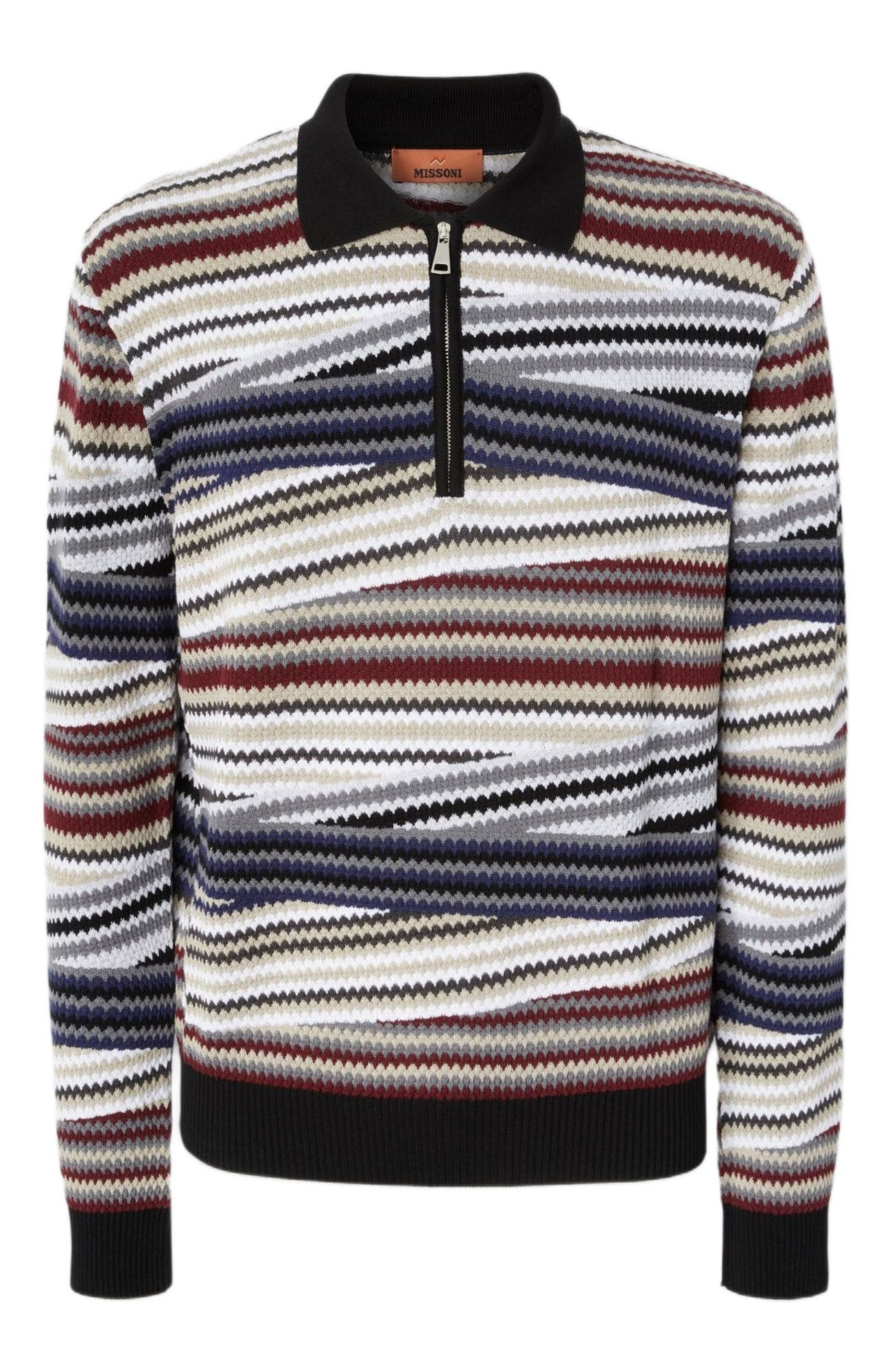 Long Sleeve Polo With Zip And Striped Zigzag Pattern - image 2