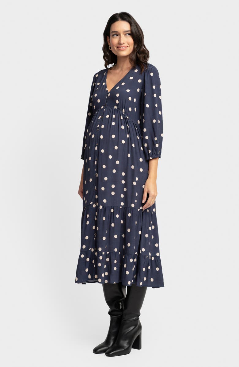 Seraphine Polka Dot Button Front Maternity Midi Dress, Alternate, color, 