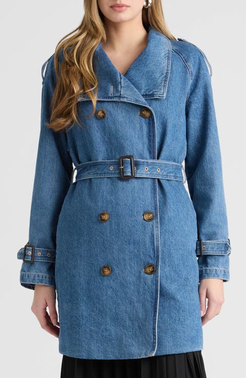 Belted Double Breasted Denim Trench Coat