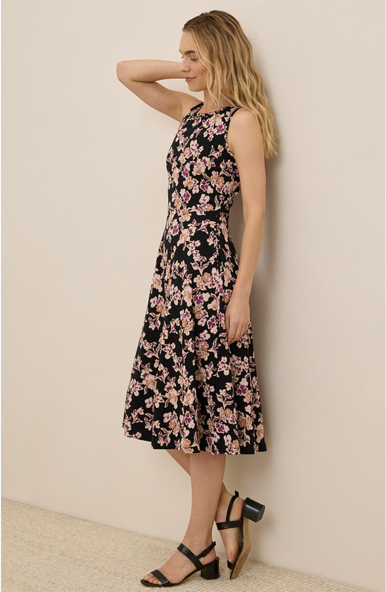 Pact Organic Cotton Fit & Flare Keyhole Back Dress, Alternate, color, Scattered Posies Black