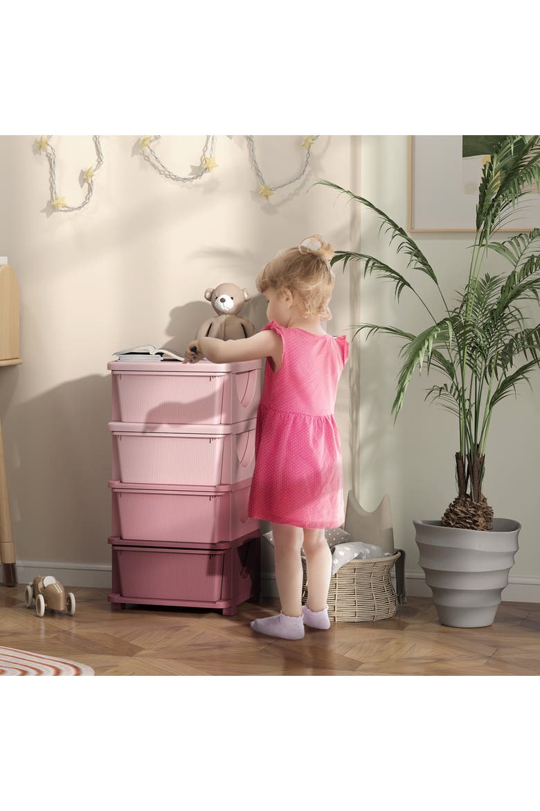 4-Tier Kids Storage Unit with Drawers​, Alternate, color, Pink