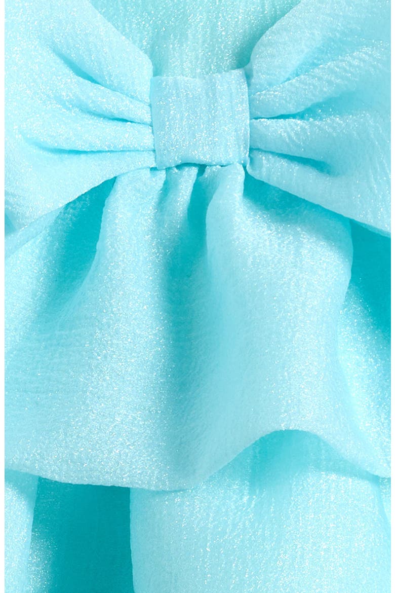 Bow Crinkle Sheer Organza Party Dress with Bloomers, Alternate, color, AQUA