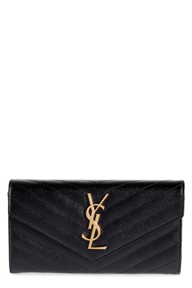 Monogramme Logo Leather Flap Wallet, Main, color, NERO