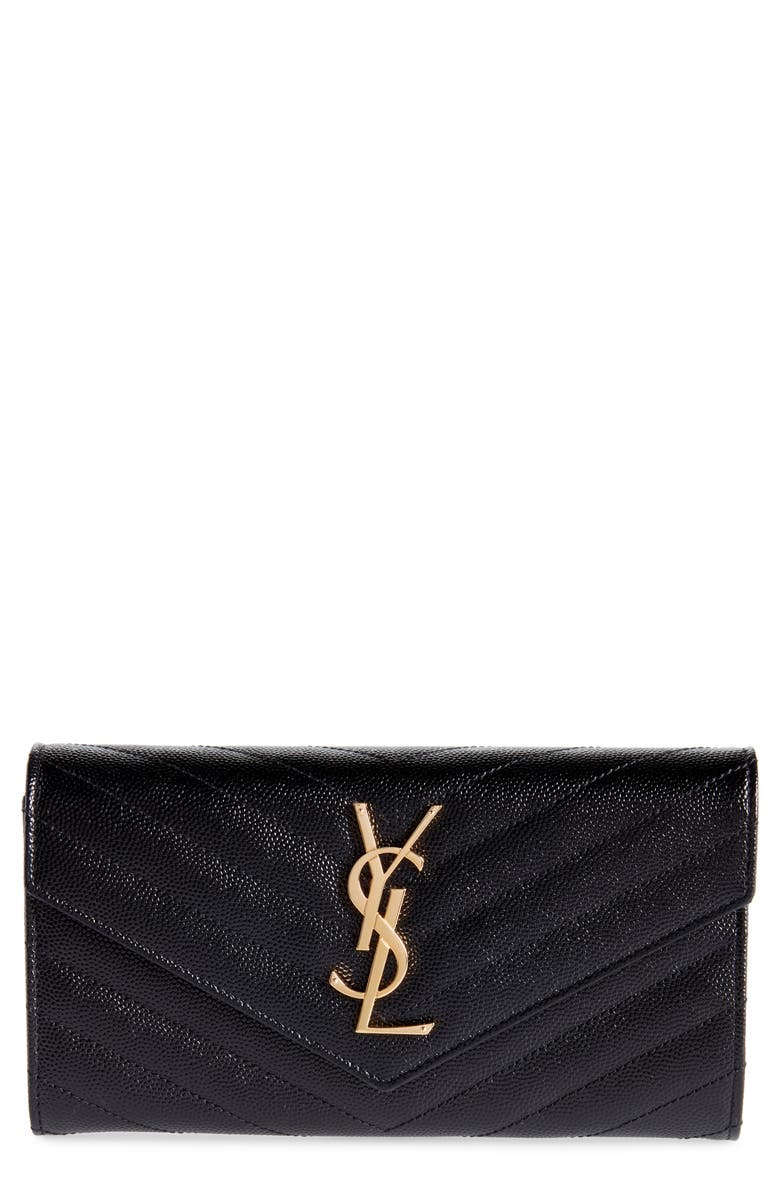 Saint Laurent Monogramme Logo Leather Flap Wallet, Main, color, Nero