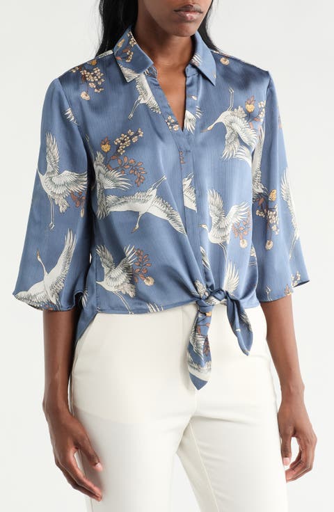 Print Tie Front Shirt
