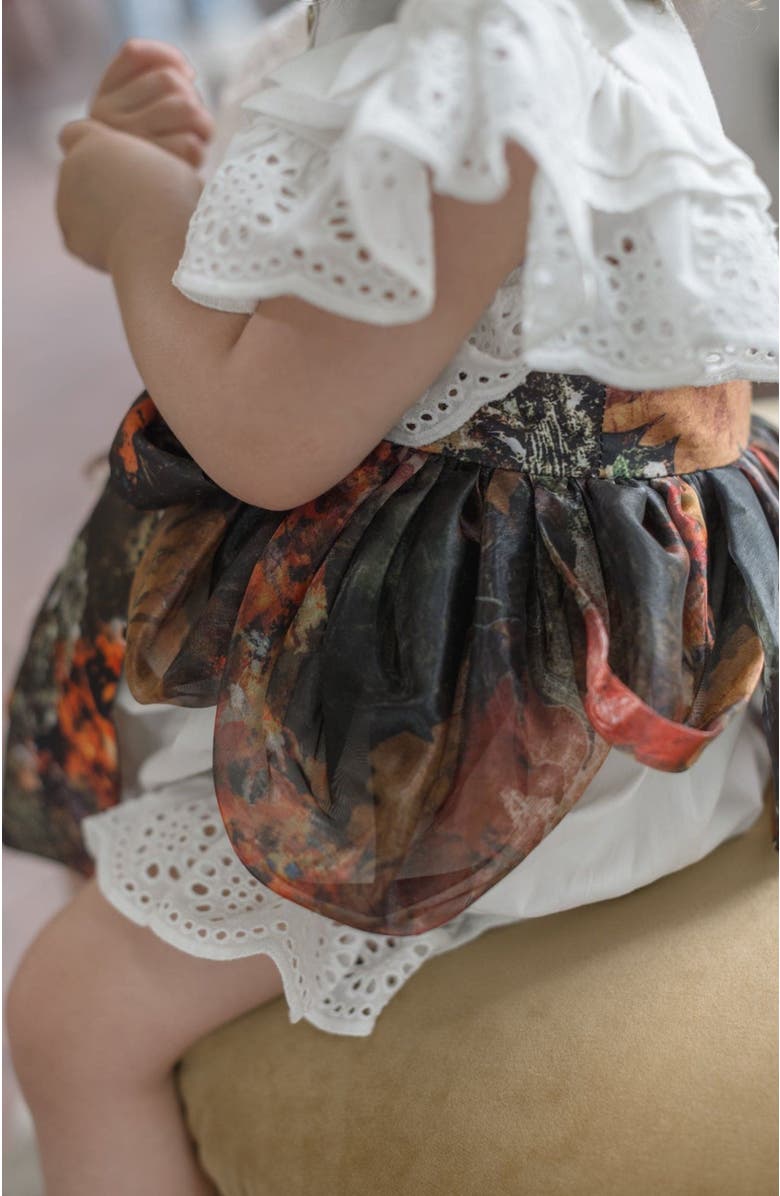 Petite Maison Kids Alexis Foliage Print Romper, Alternate, color, White With Brown Flower Print