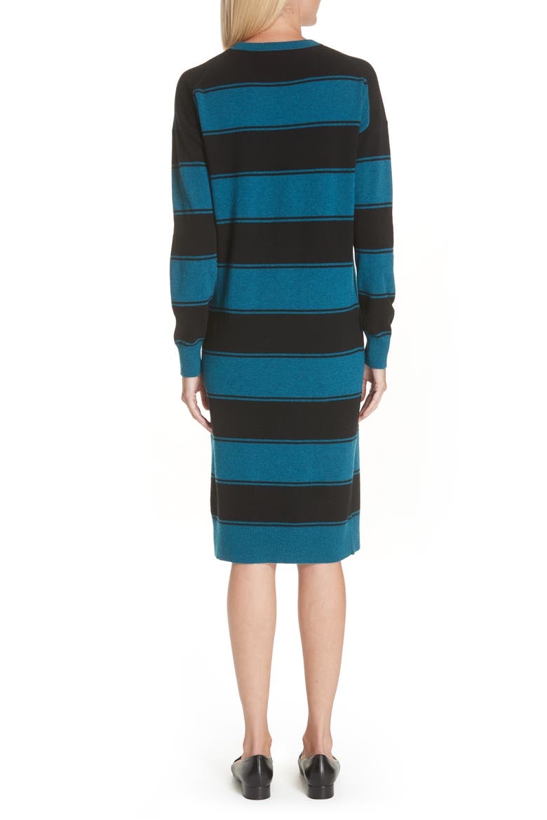 Tie Neck Stripe Wool Sweater Dress, Alternate, color, TEAL MULTI