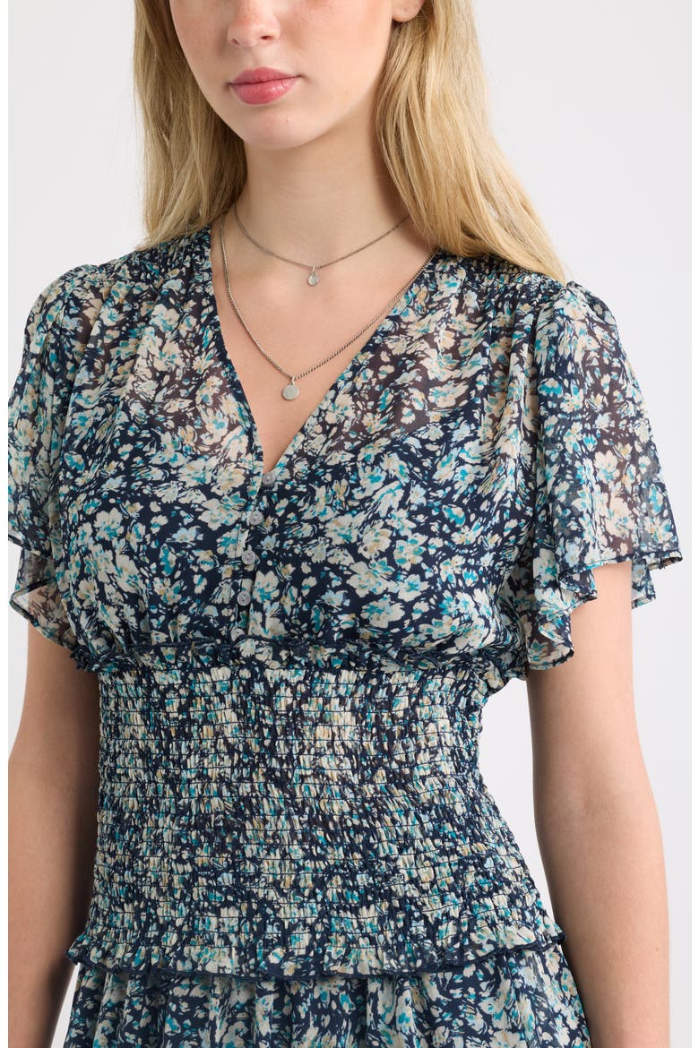 Floral Chiffon Ruffle Top, Alternate, color, NAVY WARPED FLORAL
