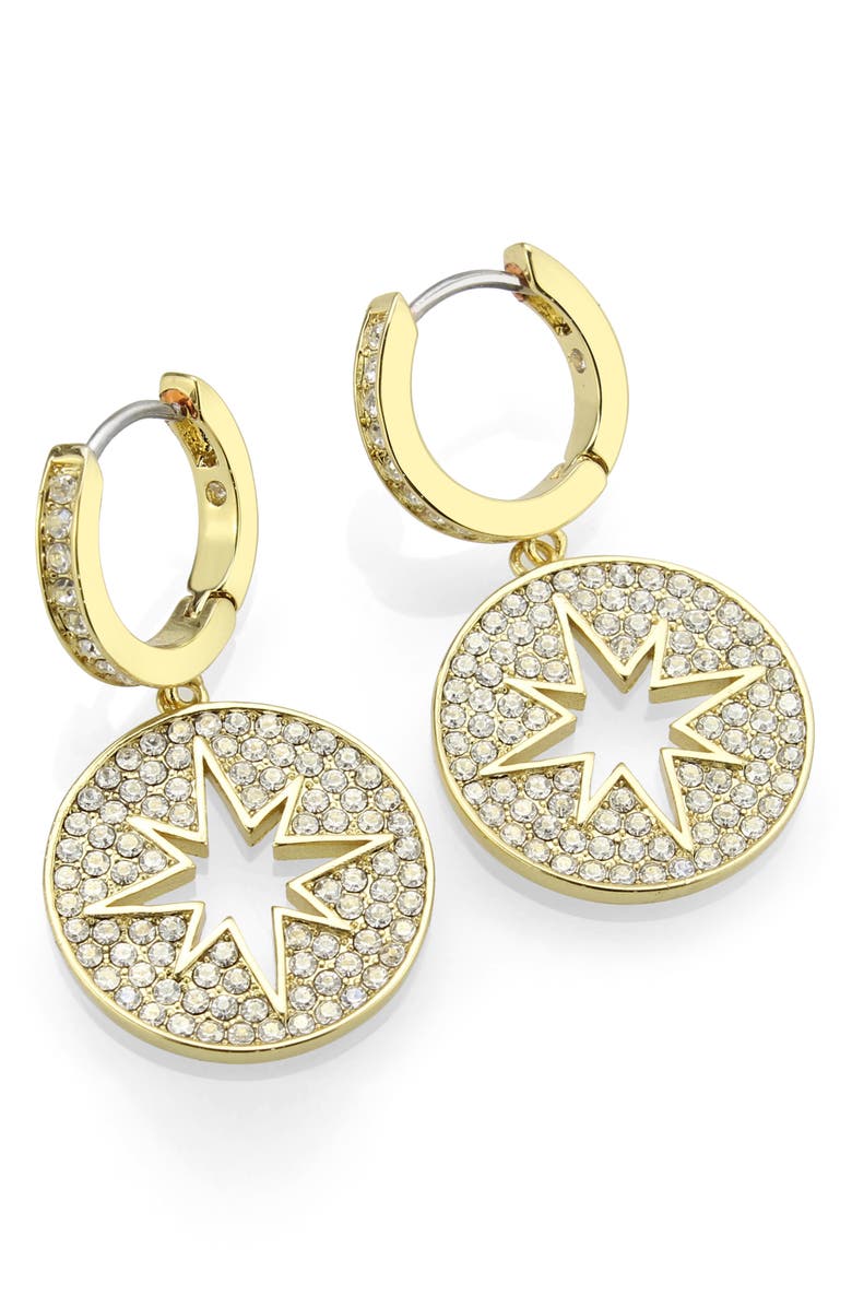 Covet Celestial Compass Pavé CZ Hoop Earrings, Alternate, color, Gold