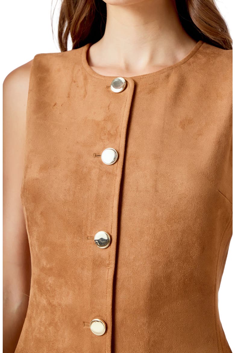Faux Suede Sleeveless Minidress, Alternate, color, CAMEL