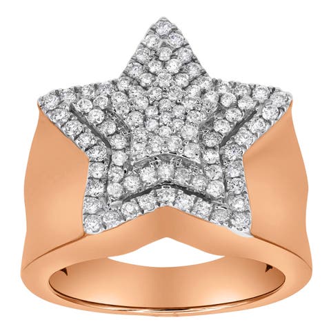 SuperStar 14K Rose Gold Diamond Men Statement Ring - 0.97ct.