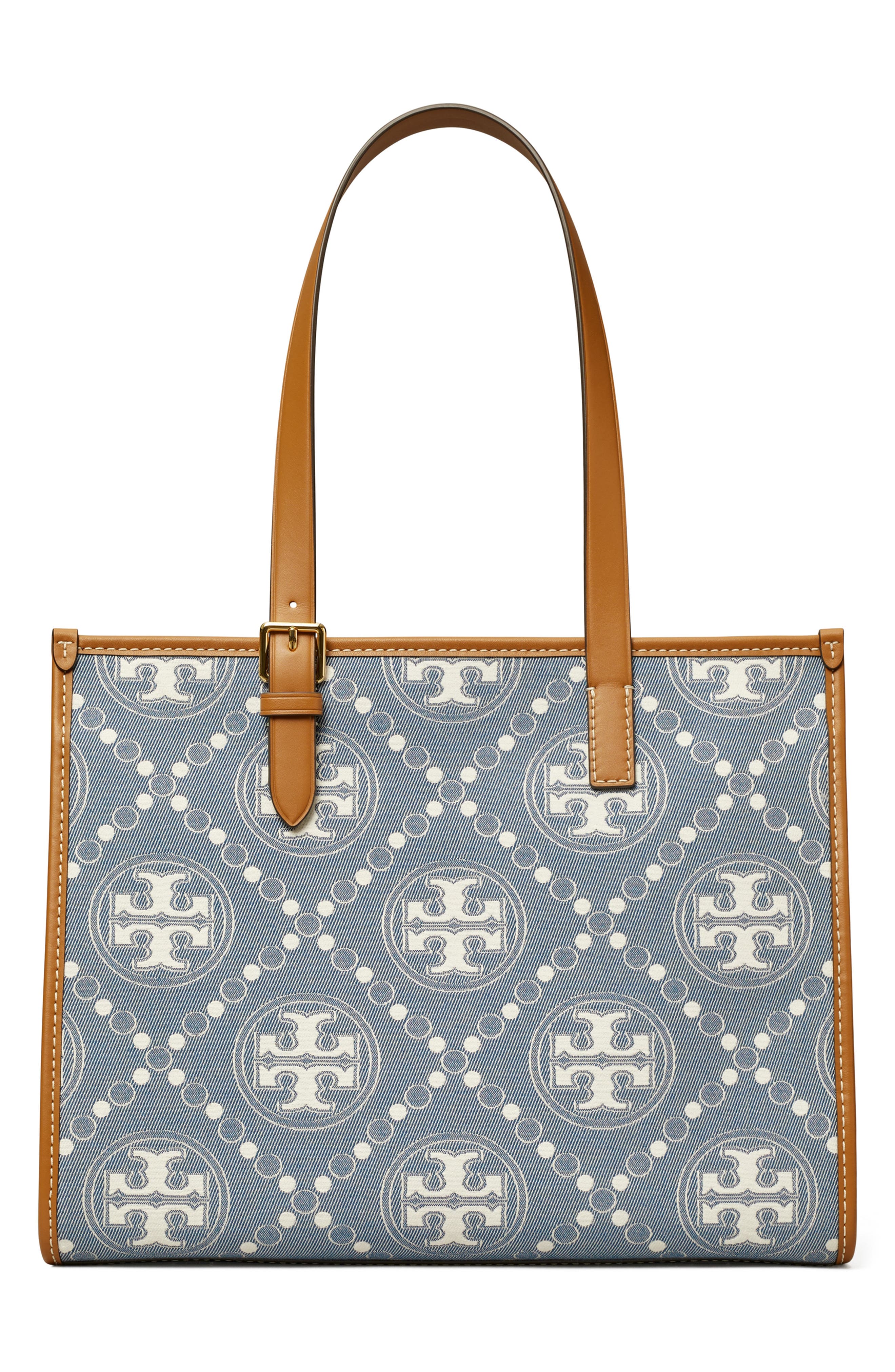 Tory Burch Small T Monogram Denim Tote, Alternate, color, 
