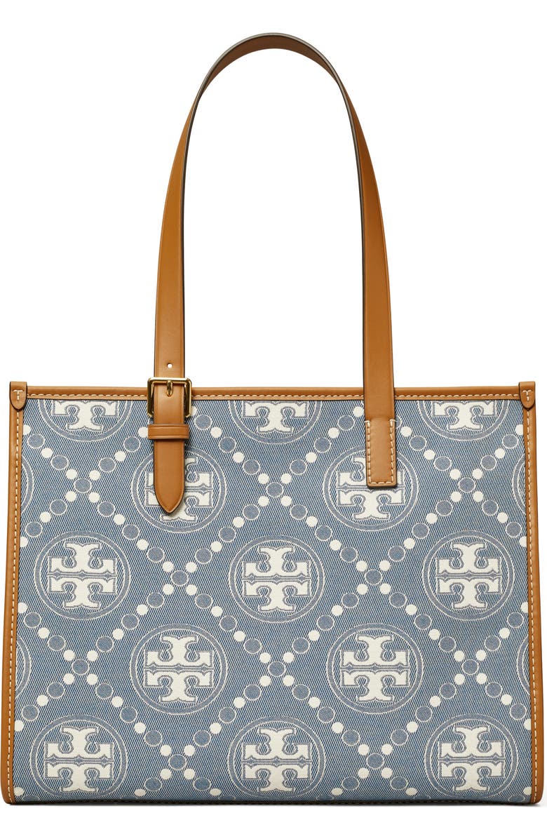 Tory Burch Small T Monogram Denim Tote, Alternate, color,