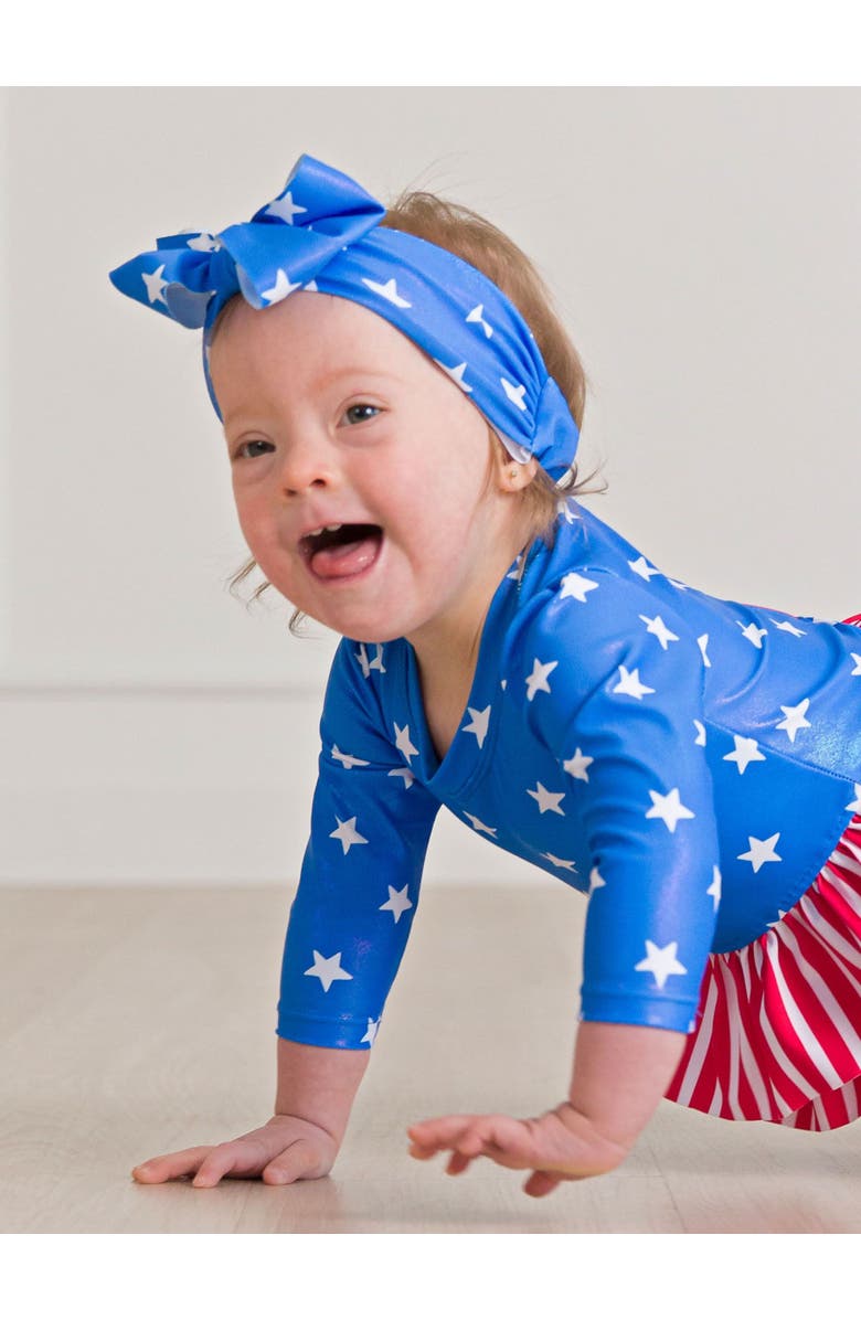 RuffleButts Girls UPF50+ Shimmer Swim Bow Headband, Alternate, color, Shimmer Blue Star