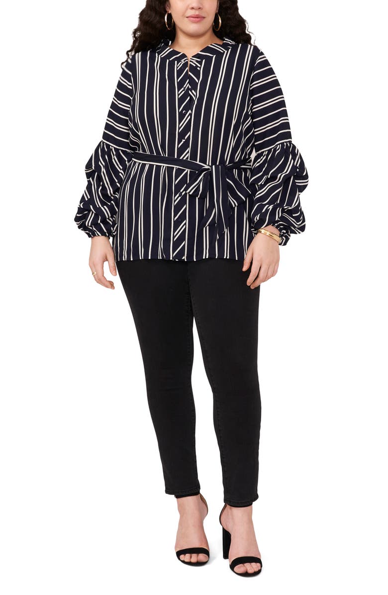 Vince Camuto Stripe Balloon Sleeve Button-Up Top, Alternate, color,