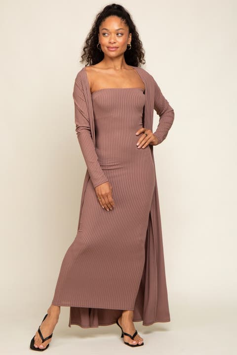 Ribbed Sleeveless Dress Cardigan Set