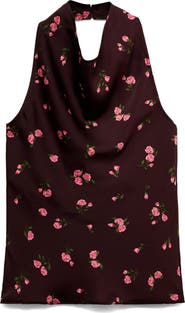 MANGO Draped Floral Halter Top