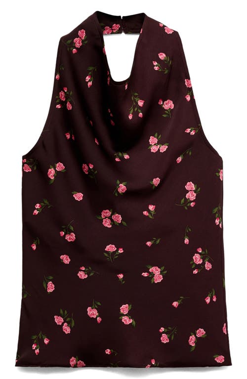 Mango Draped Floral Halter Top In Brown