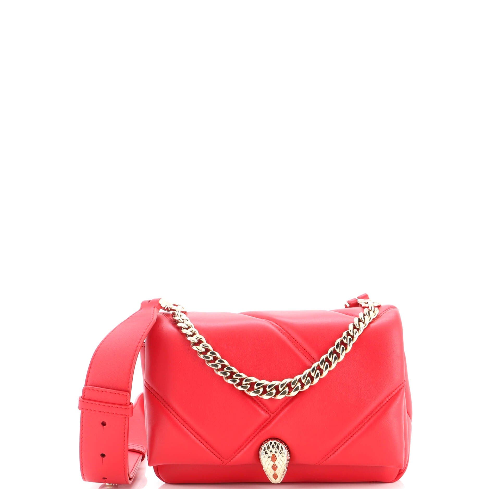 Serpenti Cabochon Messenger Bag Diagonal Quilted Leather Small, Main, color, Red
