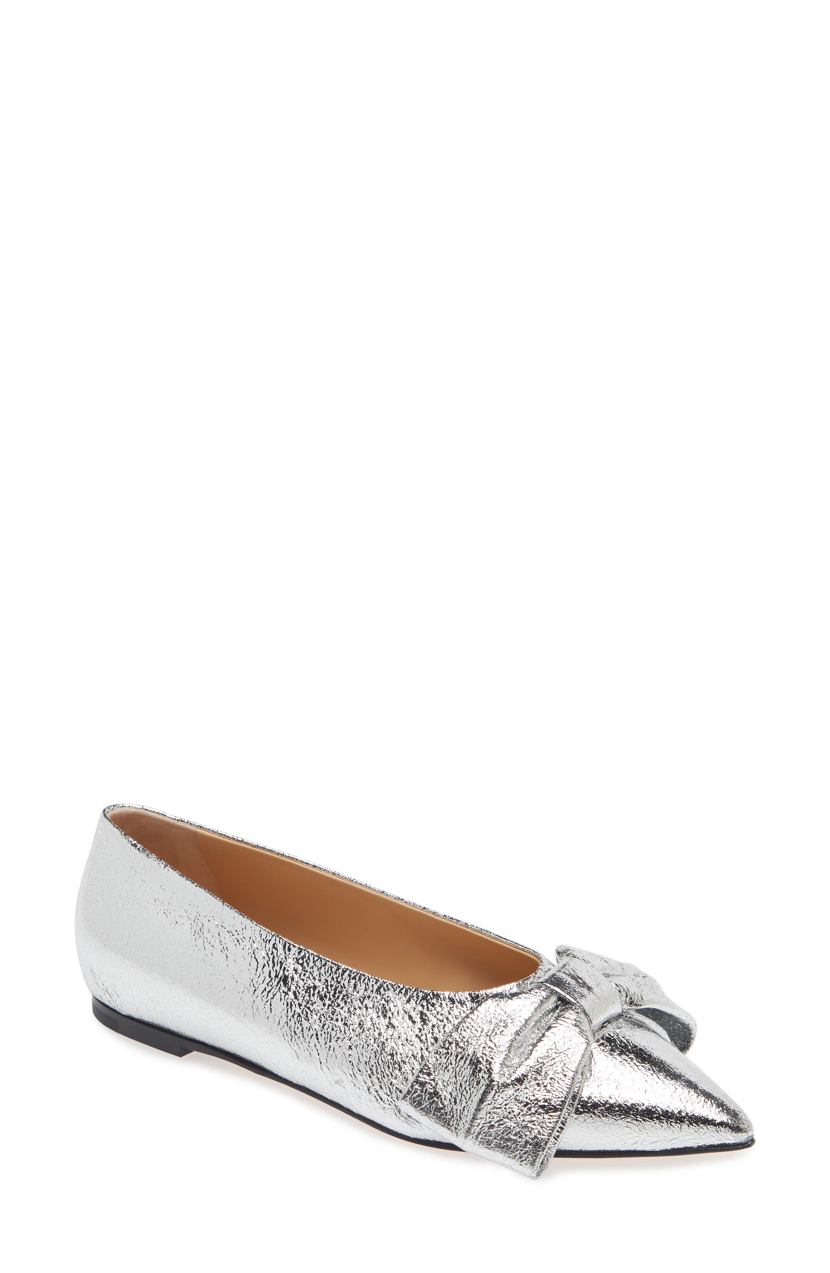 Dear Frances Bow Pointed Toe Flat, Main, color, Silver