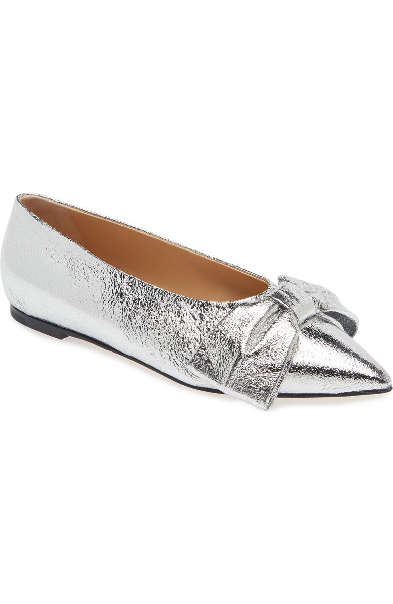Dear Frances Bow Pointed Toe Flat, Main, color, Silver