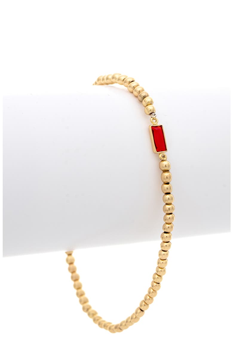 18k Gold Plated Simulated Ruby Charm Stretch Bracelet, Alternate, color, RUBY