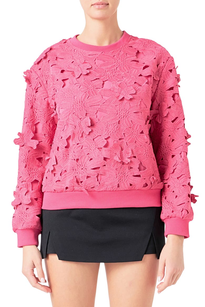 Floral Lace Sweatshirt, Main, color, FUCHSIA