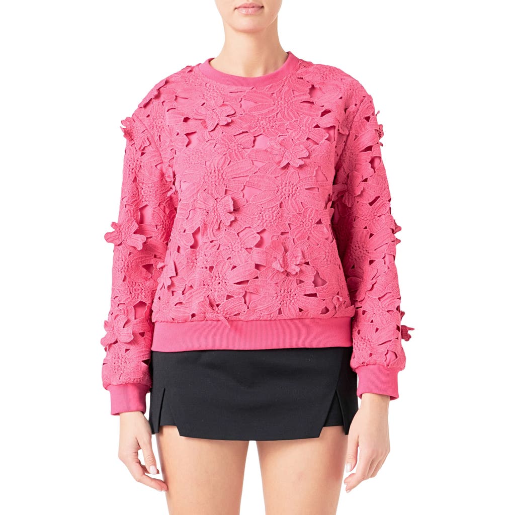 Shop Endless Rose Floral Lace Sweatshirt In Fuchsia