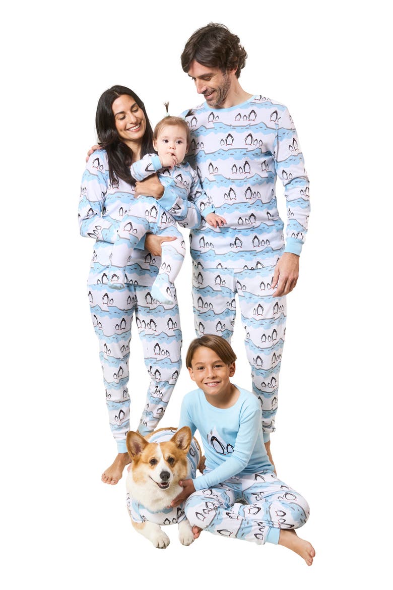 Men's Cotton Matching Family Holiday Pajamas, Reindeer & Moose Prints, Alternate, color, Penguin