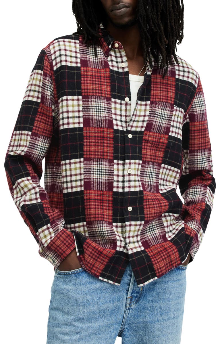 AllSaints Patchi Organic Cotton Button-Up Shirt, Main, color,