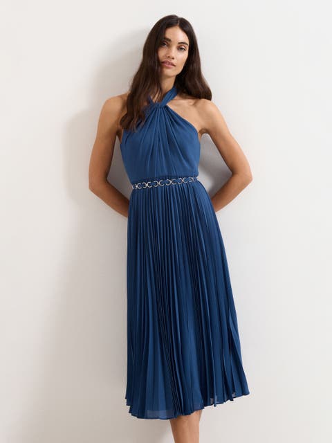 Sathia Pleated Halter Neck Midi Dress