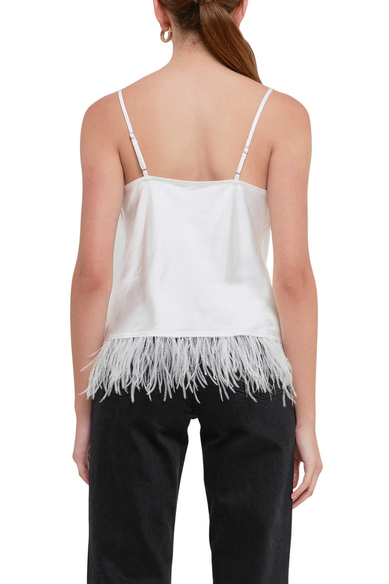 Feather Hem Satin Camisole, Alternate, color, WHITE