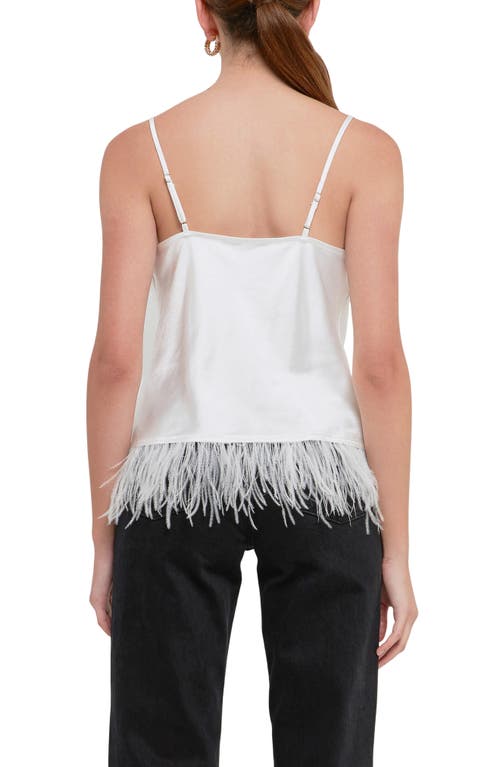 Endless Rose Feather Hem Satin Camisole In White