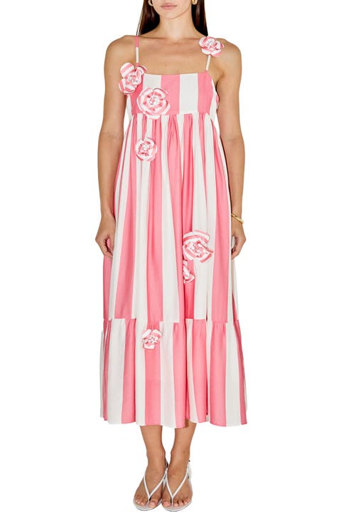 Striped Appliqu Midi Dress
