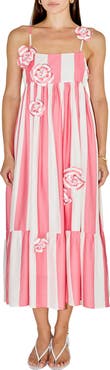 English Factory Striped Appliqu Midi Dress