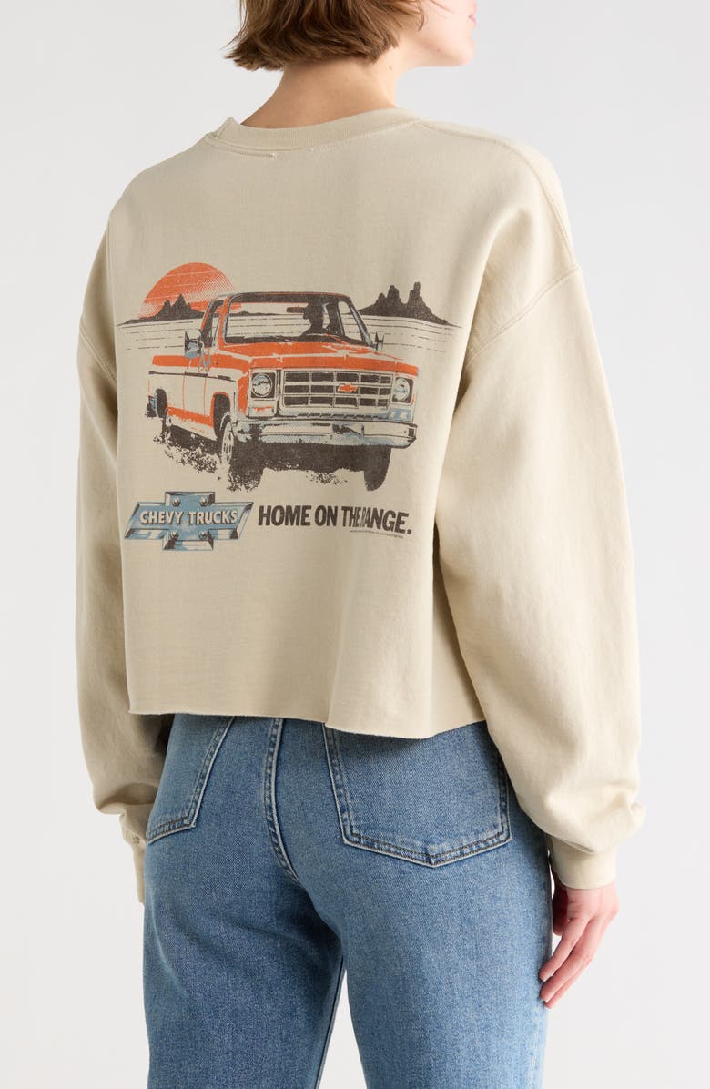 Junk Food Chevy Trucks Graphic Pullover Crop Sweater, Alternate, color, Sand
