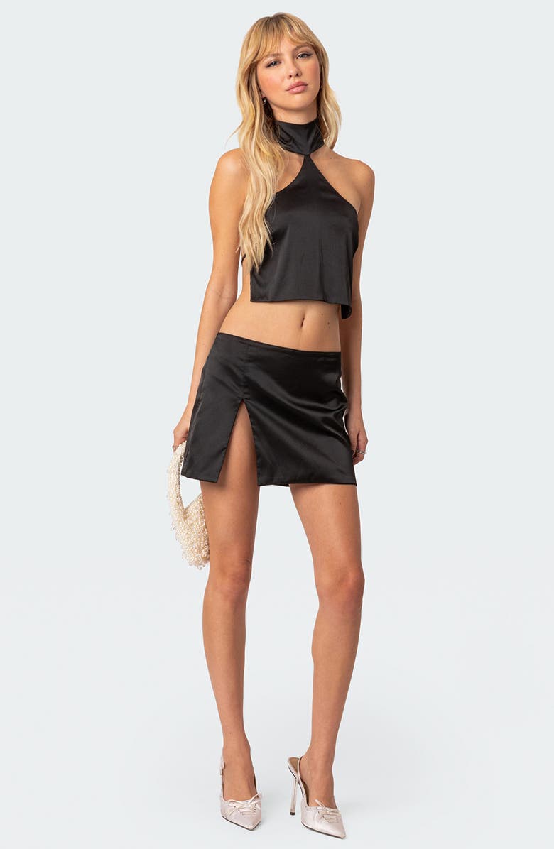 EDIKTED Daina Satin Halter Crop Top, Alternate, color, 