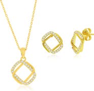 SIMONA Cubic Zirconia Interlocking Rectangle Stud Earrings & Pendant Necklace Set