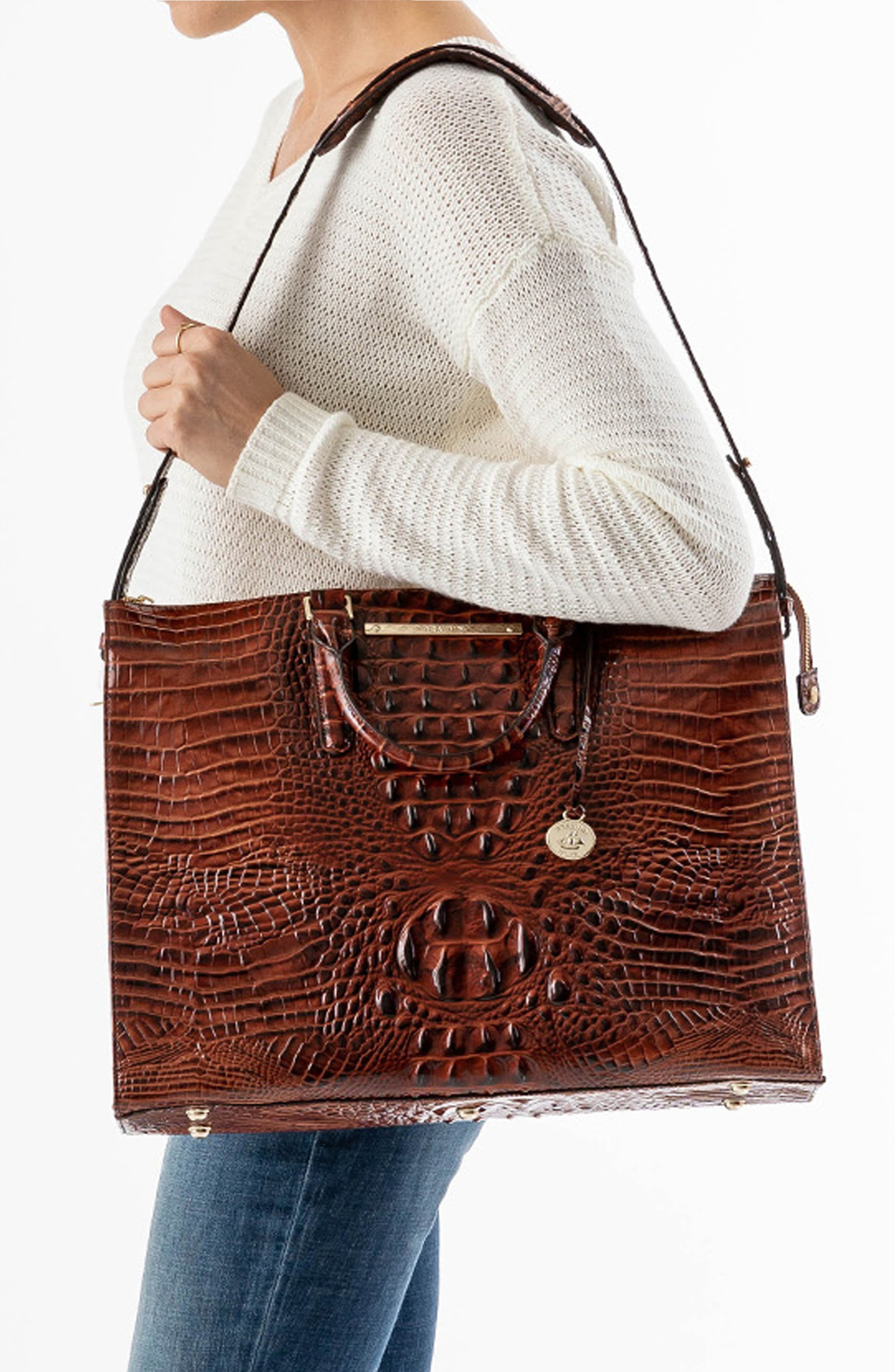 Brahmin Business Croc Embossed Leather Tote, Alternate, color, Pecan