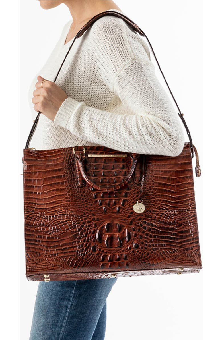 Brahmin Business Croc Embossed Leather Tote, Alternate, color, Pecan