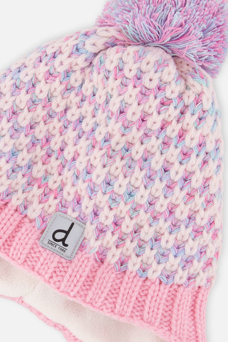 Winter Peruvian Pompom Braided Earflap Knit Hat, Alternate, color, Dusty Pink and Light Blue
