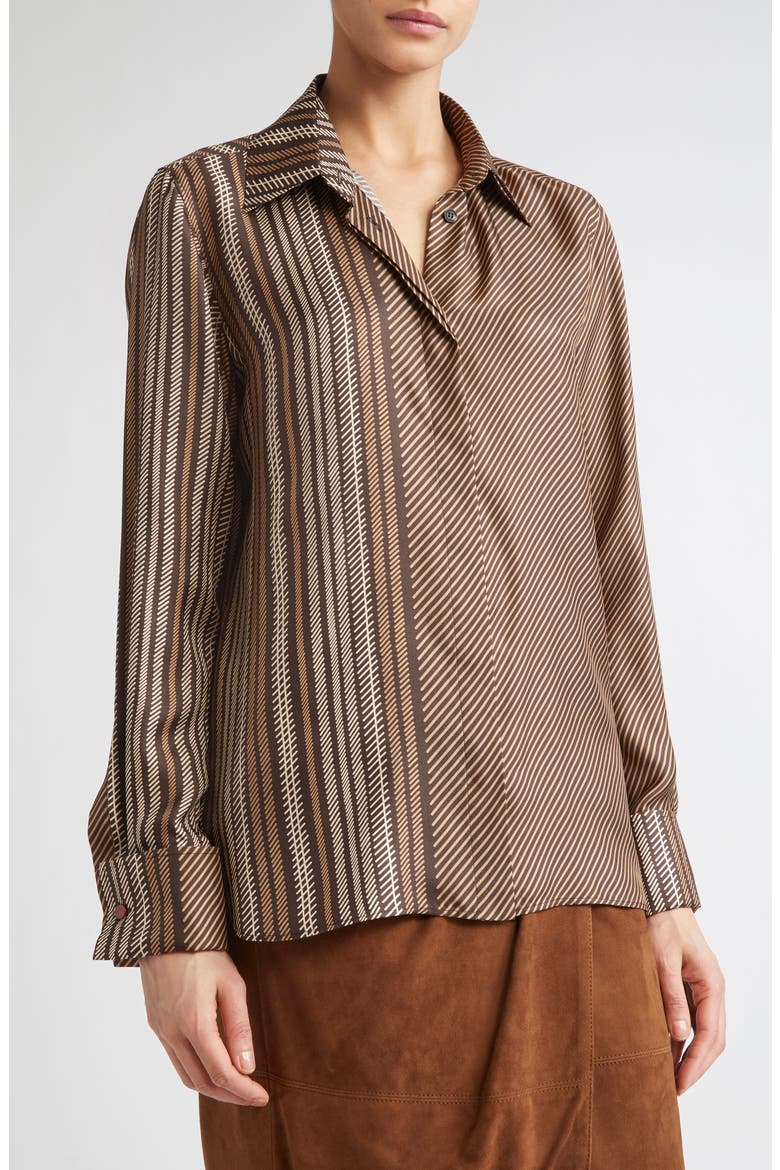 Shaker Stripe Silk Top, Alternate, color, CHOCOLATE