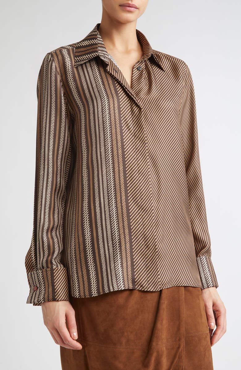 Max Mara Shaker Stripe Silk Top, Alternate, color, Chocolate