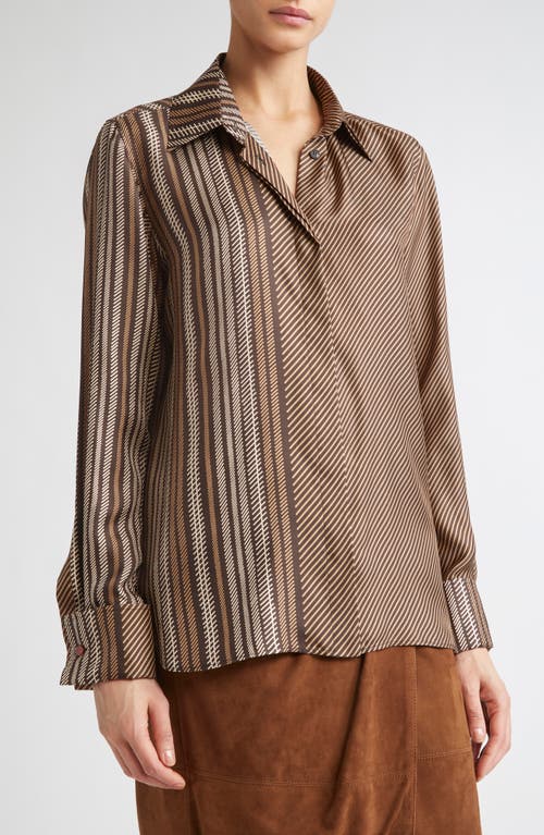 Max Mara Shaker Stripe Silk Top In Brown