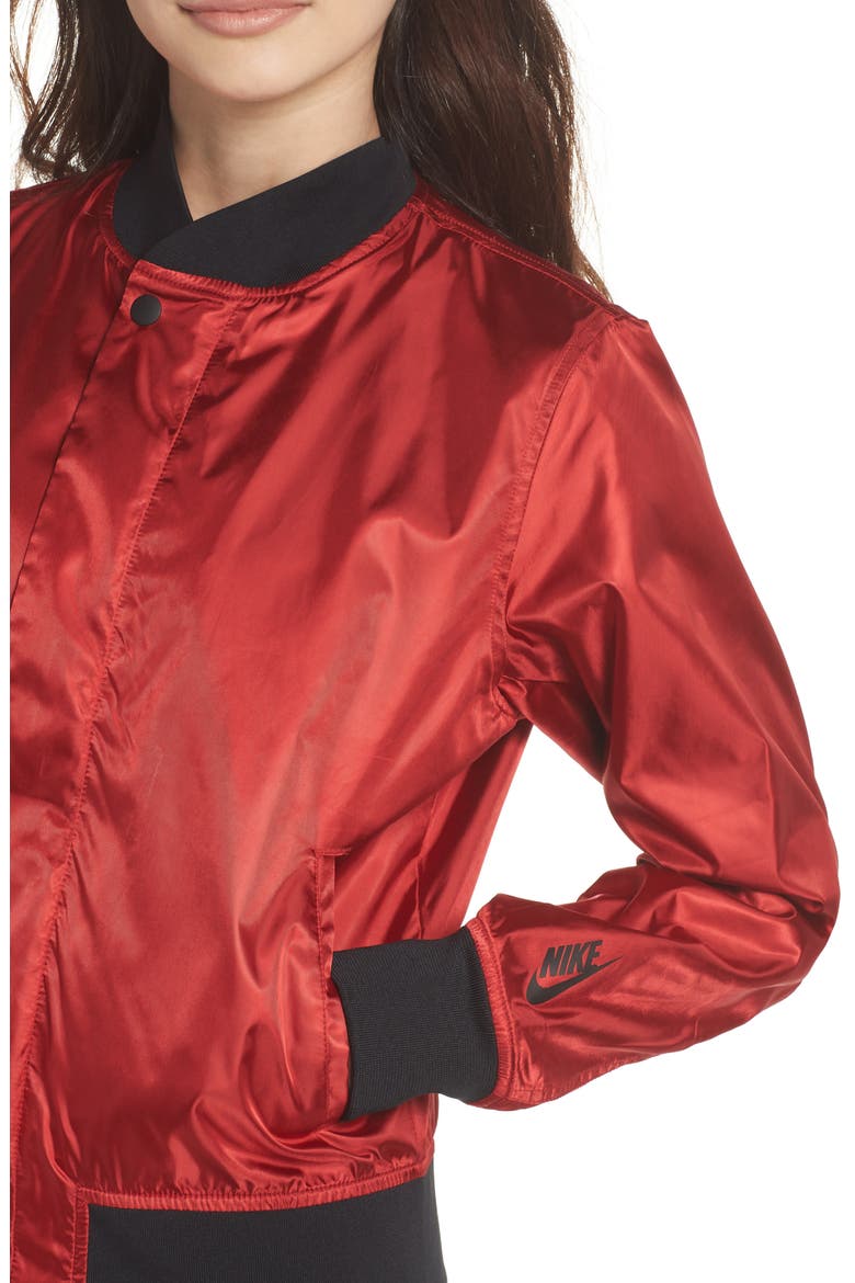 NikeLab Collection Women's Satin Bomber Jacket, Alternate, color, GYM RED/ BLACK