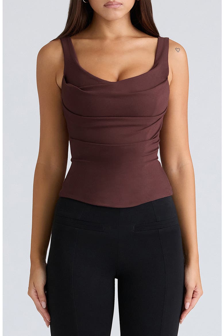 The Drape Neck Corset Top, Main, color, CHOCOLATE