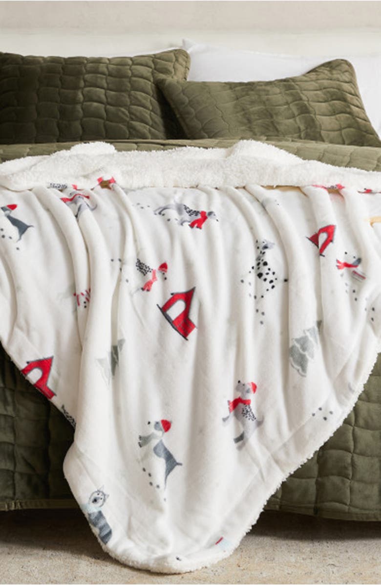 Woven & Weft Holiday Pups Faux Shearling Throw Blanket, Alternate, color,