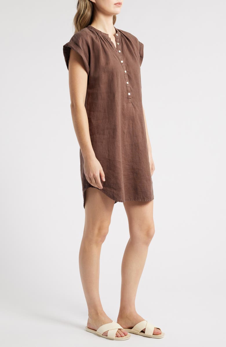 Bella Dahl Cap Sleeve Linen Henley Minidress, Alternate, color, 